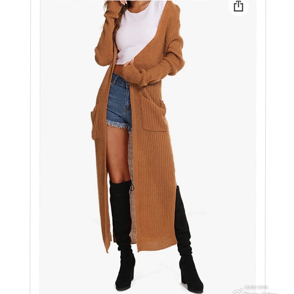 Brown knit duster cardigan with pockets size small
